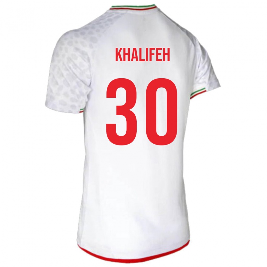 נשים איראן Mohammad Khalifeh #30 לבן אדום ג'רזי ביתית 26-28 חולצה קצרה