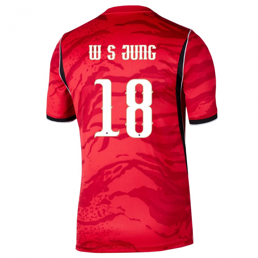נשים דרום קוריאה Sung-Woo Jung #18 אדום לבן שחור ג'רזי ביתית 26-28 חולצה קצרה