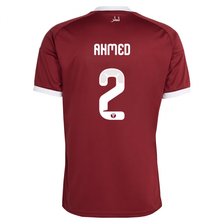 נשים קטאר Hazem Ahmed #2 אדום בורדו לבן ג'רזי ביתית 26-28 חולצה קצרה