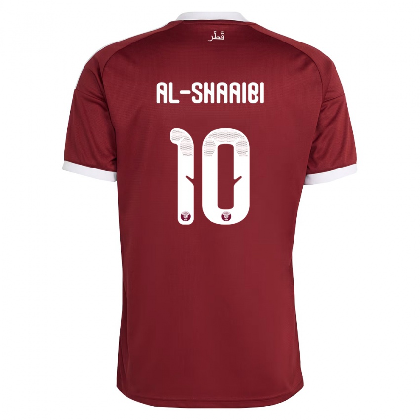 נשים קטאר Khalid Al-Shaaibi #10 אדום בורדו לבן ג'רזי ביתית 26-28 חולצה קצרה