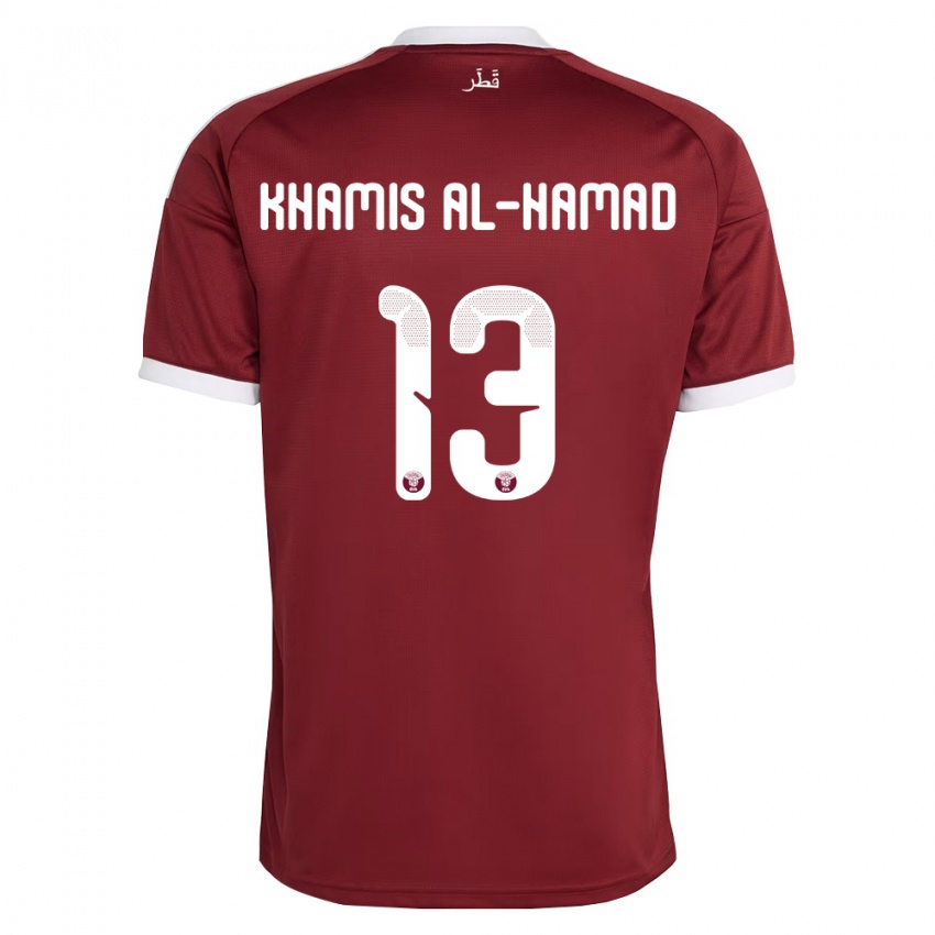 נשים קטאר Saoud Khamis Al-Hamad #13 אדום בורדו לבן ג'רזי ביתית 26-28 חולצה קצרה