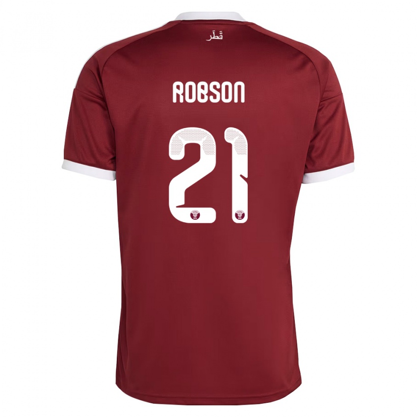 נשים קטאר Aaron Robson #21 אדום בורדו לבן ג'רזי ביתית 26-28 חולצה קצרה