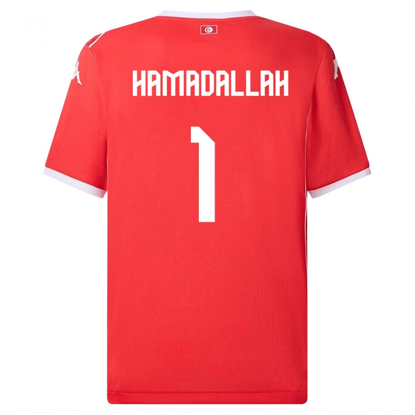 נשים תוניסיה Marouane Hamadallah #1 אדום לבן ג'רזי ביתית 26-28 חולצה קצרה