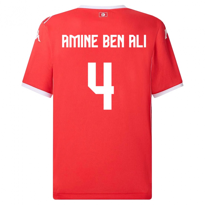 נשים תוניסיה Mohamed Amine Ben Ali #4 אדום לבן ג'רזי ביתית 26-28 חולצה קצרה