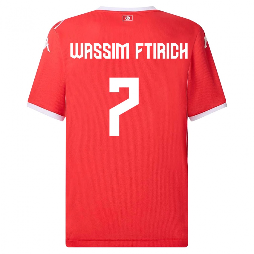 נשים תוניסיה Mohamed Wassim Ftirich #7 אדום לבן ג'רזי ביתית 26-28 חולצה קצרה