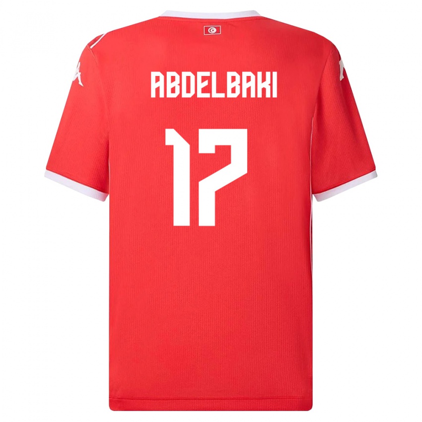 נשים תוניסיה Aziz Abdelbaki #17 אדום לבן ג'רזי ביתית 26-28 חולצה קצרה