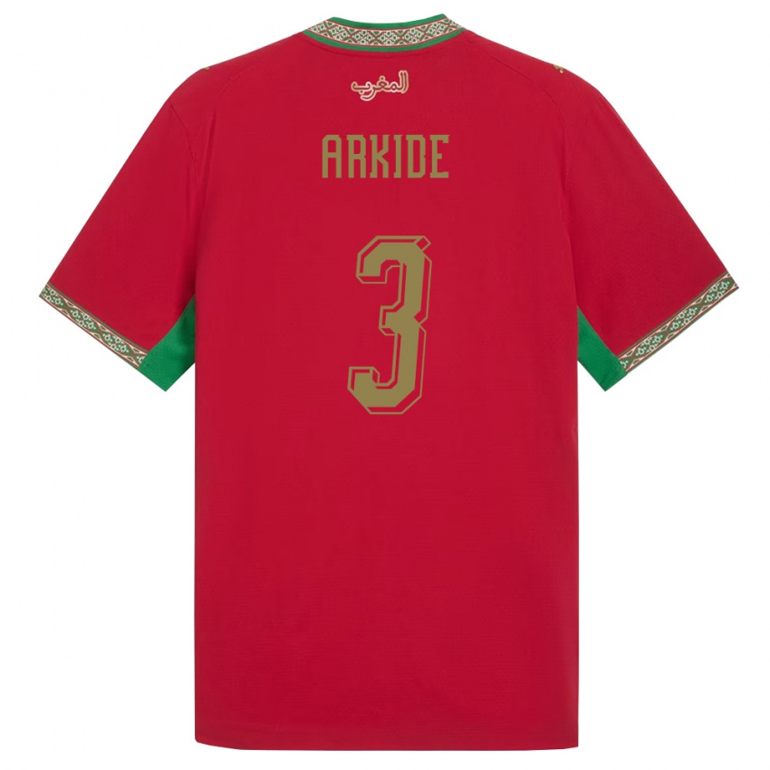 נשים מָרוֹקוֹ Abderahmane Arkide #3 אדום ירוק לבן ג'רזי ביתית 26-28 חולצה קצרה