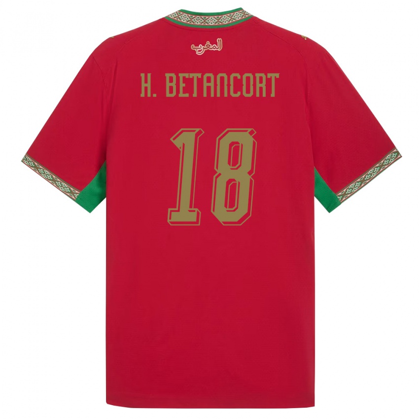 נשים מָרוֹקוֹ Hicham El Bakkali Betancort #18 אדום ירוק לבן ג'רזי ביתית 26-28 חולצה קצרה