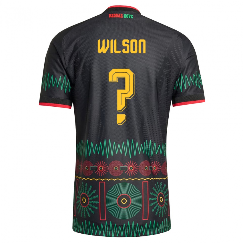 נשים ג'מייקה Dannique Wilson #0 שחור אדום צהוב הרחק ג'רזי 26-28 חולצה קצרה