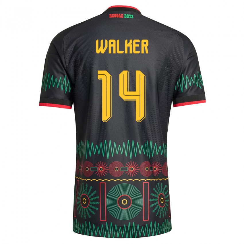 נשים ג'מייקה Ricshya Walker #14 שחור אדום צהוב הרחק ג'רזי 26-28 חולצה קצרה