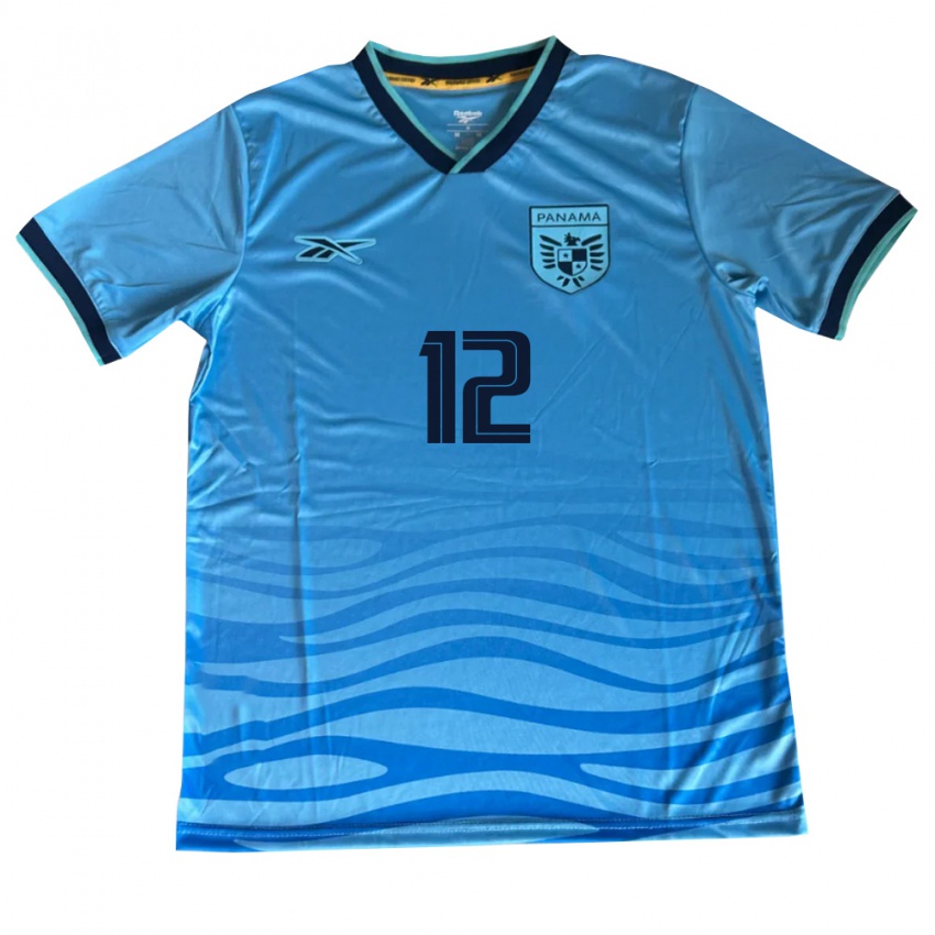 נשים פנמה David Bonilla #12 כחול שמיים שחור הרחק ג'רזי 26-28 חולצה קצרה