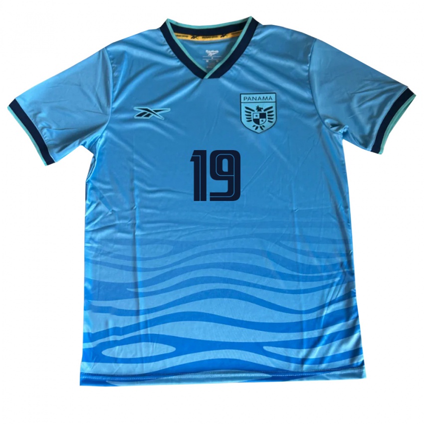 נשים פנמה Edgardo Tovares #19 כחול שמיים שחור הרחק ג'רזי 26-28 חולצה קצרה