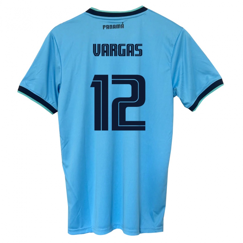 נשים פנמה Stephani Vargas #12 כחול שמיים שחור הרחק ג'רזי 26-28 חולצה קצרה