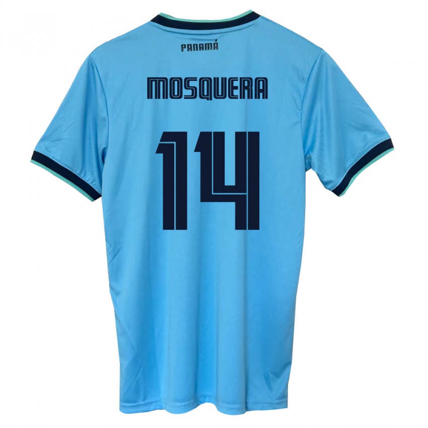 נשים פנמה Aaron Mosquera #14 כחול שמיים שחור הרחק ג'רזי 26-28 חולצה קצרה