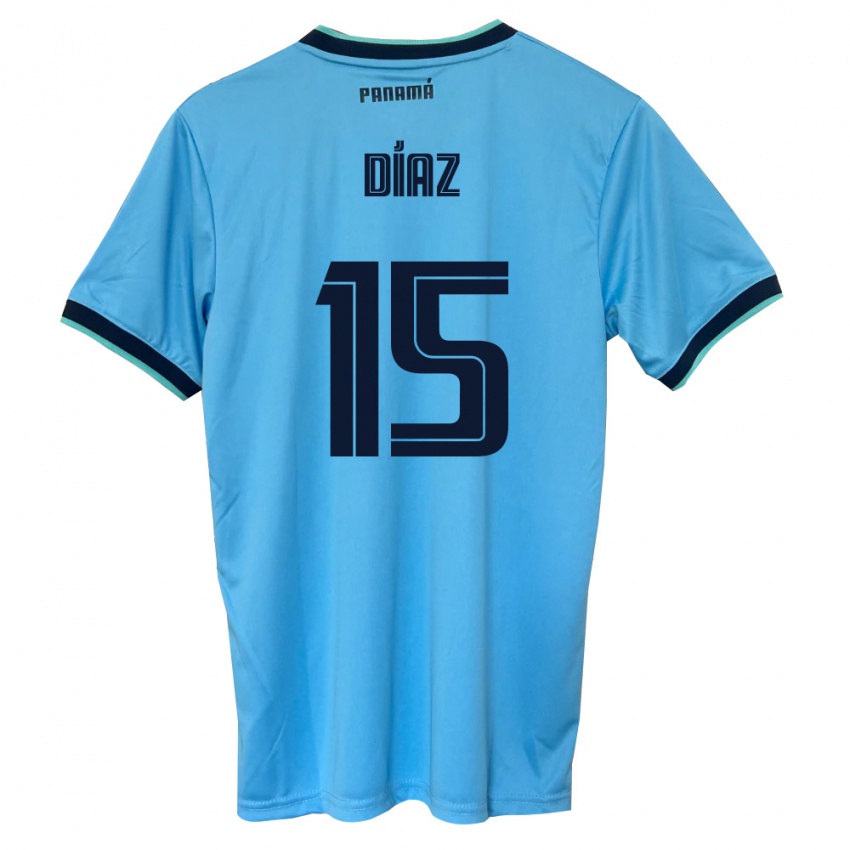 נשים פנמה Jasir Díaz #15 כחול שמיים שחור הרחק ג'רזי 26-28 חולצה קצרה