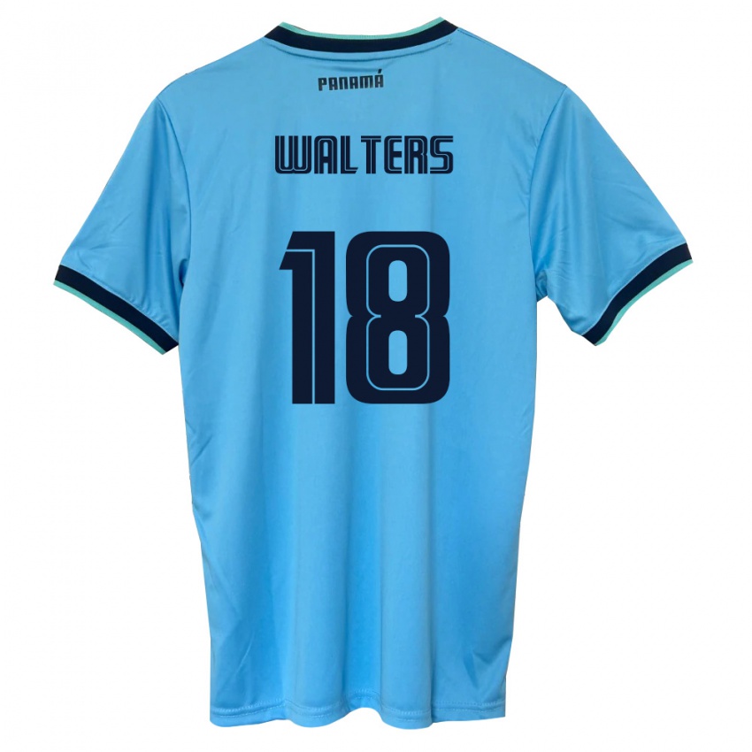 נשים פנמה Kairo Walters #18 כחול שמיים שחור הרחק ג'רזי 26-28 חולצה קצרה