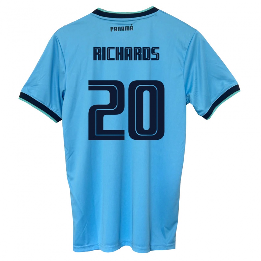 נשים פנמה Moisés Richards #20 כחול שמיים שחור הרחק ג'רזי 26-28 חולצה קצרה