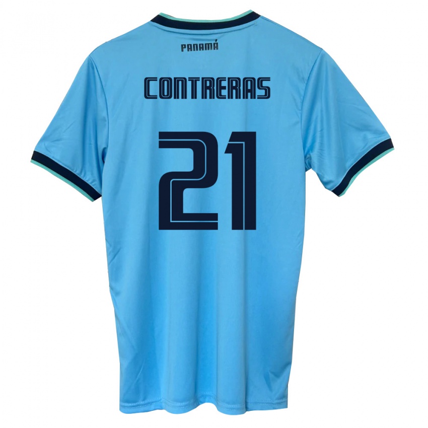 נשים פנמה Davis Contreras #21 כחול שמיים שחור הרחק ג'רזי 26-28 חולצה קצרה