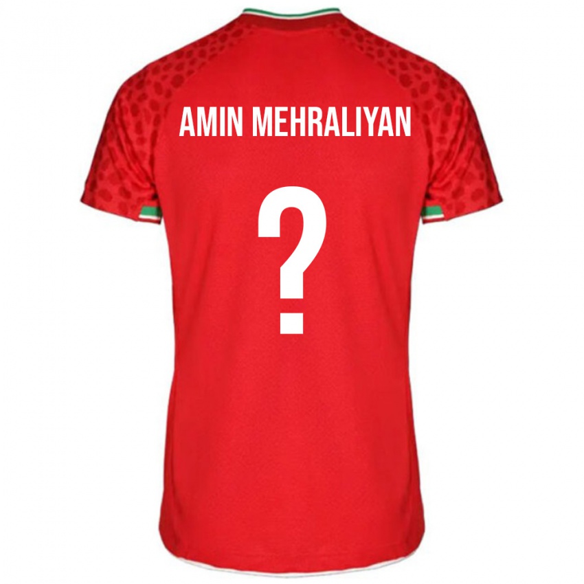 נשים איראן Mohammad Amin Mehraliyan #0 אדום לבן הרחק ג'רזי 26-28 חולצה קצרה