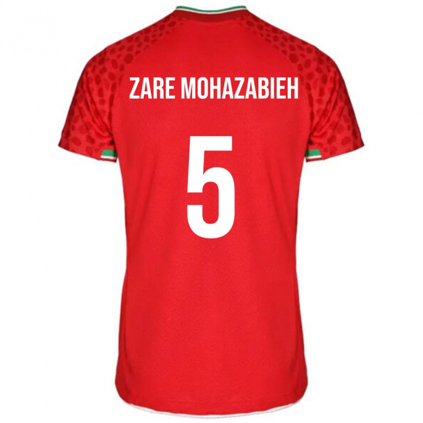 נשים איראן Mehdi Zare Mohazabieh #5 אדום לבן הרחק ג'רזי 26-28 חולצה קצרה
