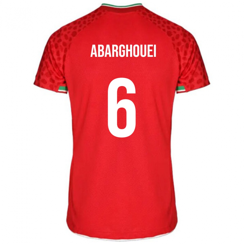 נשים איראן Hossein Abarghouei #6 אדום לבן הרחק ג'רזי 26-28 חולצה קצרה