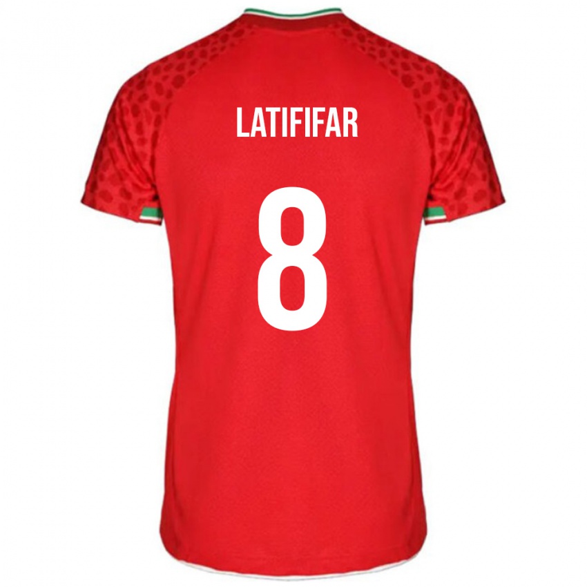 נשים איראן Pouria Latififar #8 אדום לבן הרחק ג'רזי 26-28 חולצה קצרה