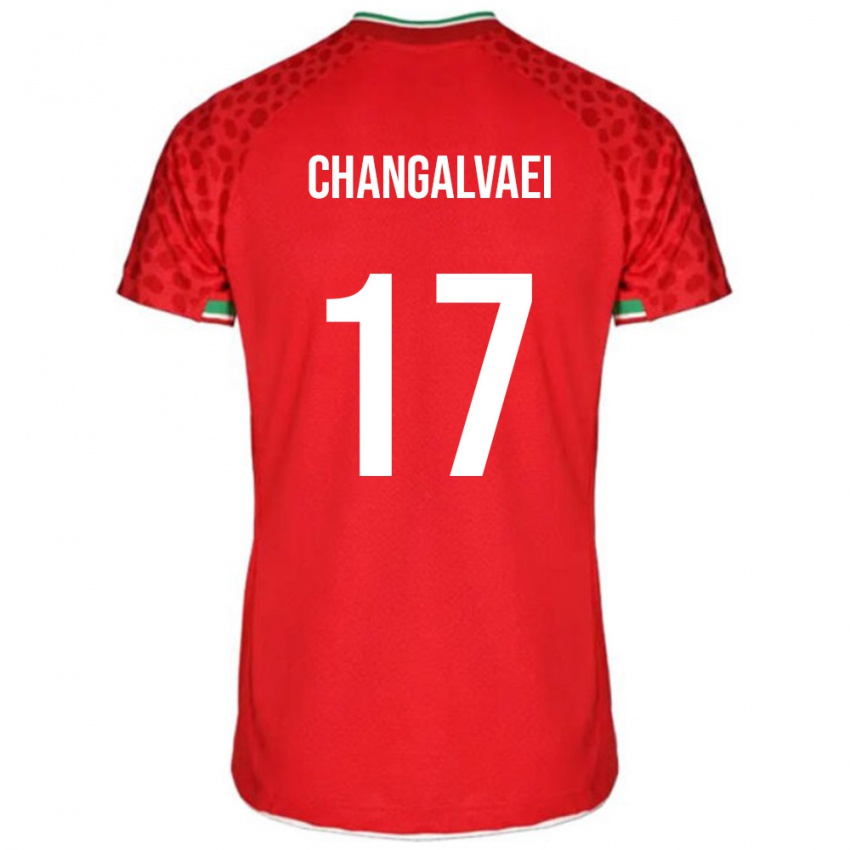 נשים איראן Amirreza Changalvaei #17 אדום לבן הרחק ג'רזי 26-28 חולצה קצרה