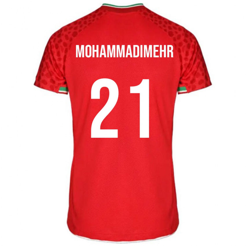 נשים איראן Amirtaha Mohammadimehr #21 אדום לבן הרחק ג'רזי 26-28 חולצה קצרה