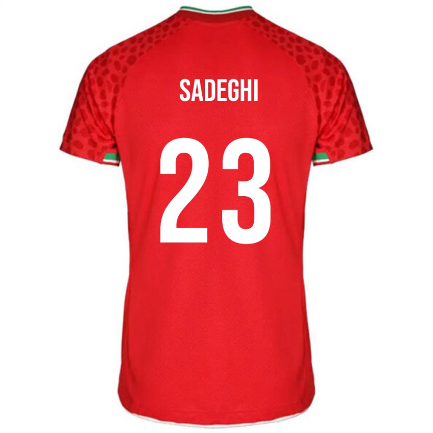 נשים איראן Mohammadhossein Sadeghi #23 אדום לבן הרחק ג'רזי 26-28 חולצה קצרה