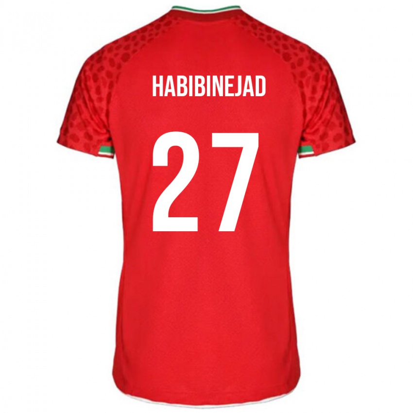 נשים איראן Hadi Habibinejad #27 אדום לבן הרחק ג'רזי 26-28 חולצה קצרה