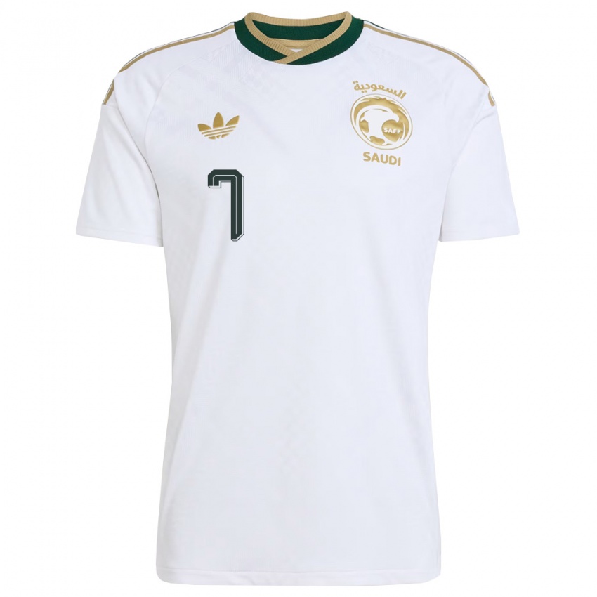 נשים ערב הסעודית Waleed Al-Nour #7 לבן ירוק זהב הרחק ג'רזי 26-28 חולצה קצרה