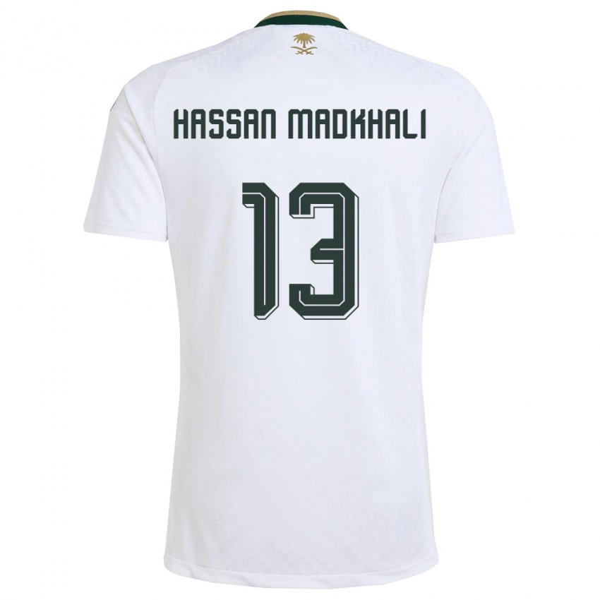 נשים ערב הסעודית Mohammed Hassan Madkhali #13 לבן ירוק זהב הרחק ג'רזי 26-28 חולצה קצרה