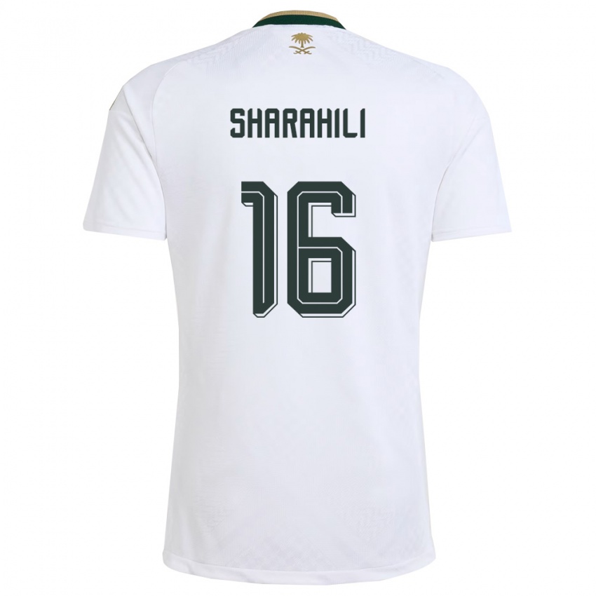 נשים ערב הסעודית Khalid Mashhour Sharahili #16 לבן ירוק זהב הרחק ג'רזי 26-28 חולצה קצרה