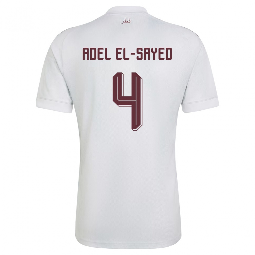 נשים קטאר Ahmed Adel El-Sayed #4 לבן בורדו הרחק ג'רזי 26-28 חולצה קצרה
