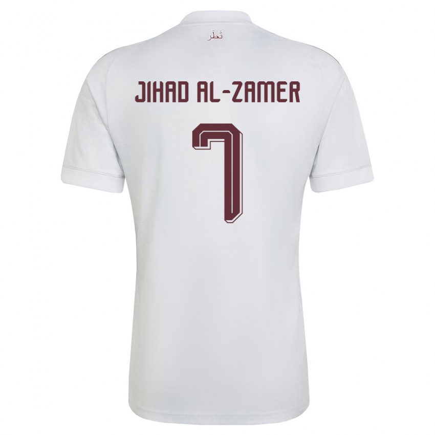 נשים קטאר Mohammed Jihad Al-Zamer #7 לבן בורדו הרחק ג'רזי 26-28 חולצה קצרה