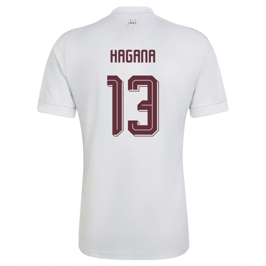 נשים קטאר Ahmed Hagana #13 לבן בורדו הרחק ג'רזי 26-28 חולצה קצרה