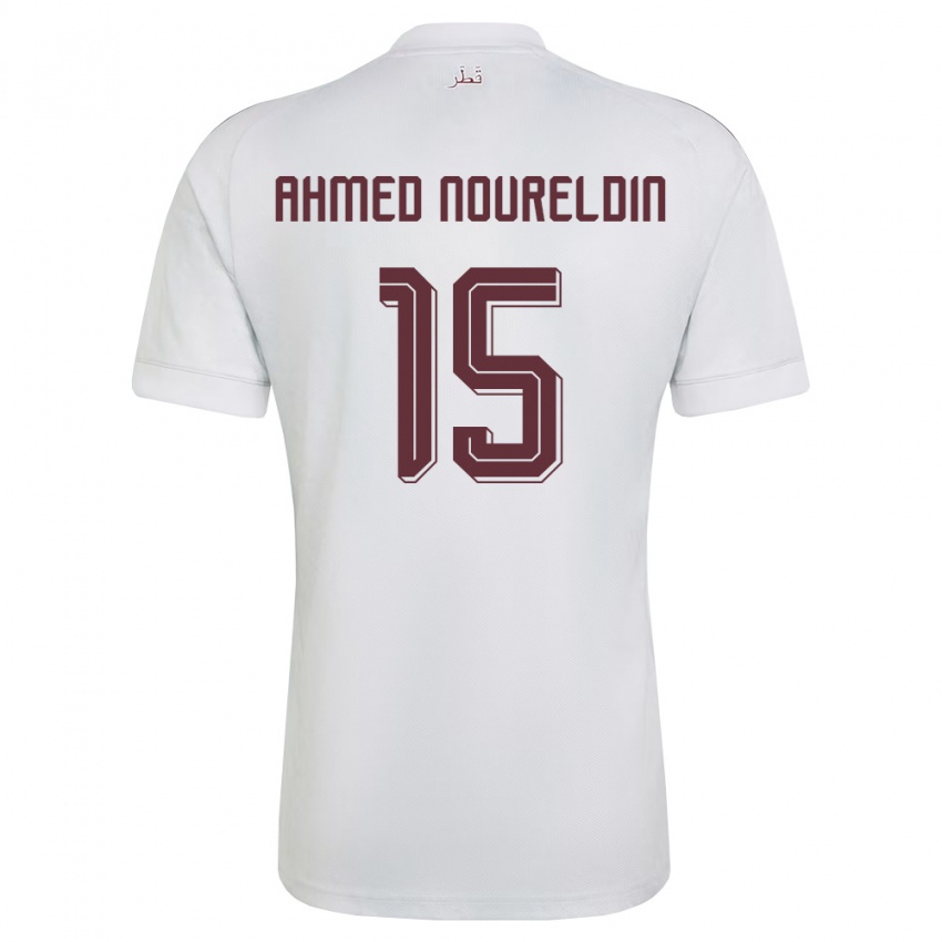 נשים קטאר Asim Ahmed Noureldin #15 לבן בורדו הרחק ג'רזי 26-28 חולצה קצרה