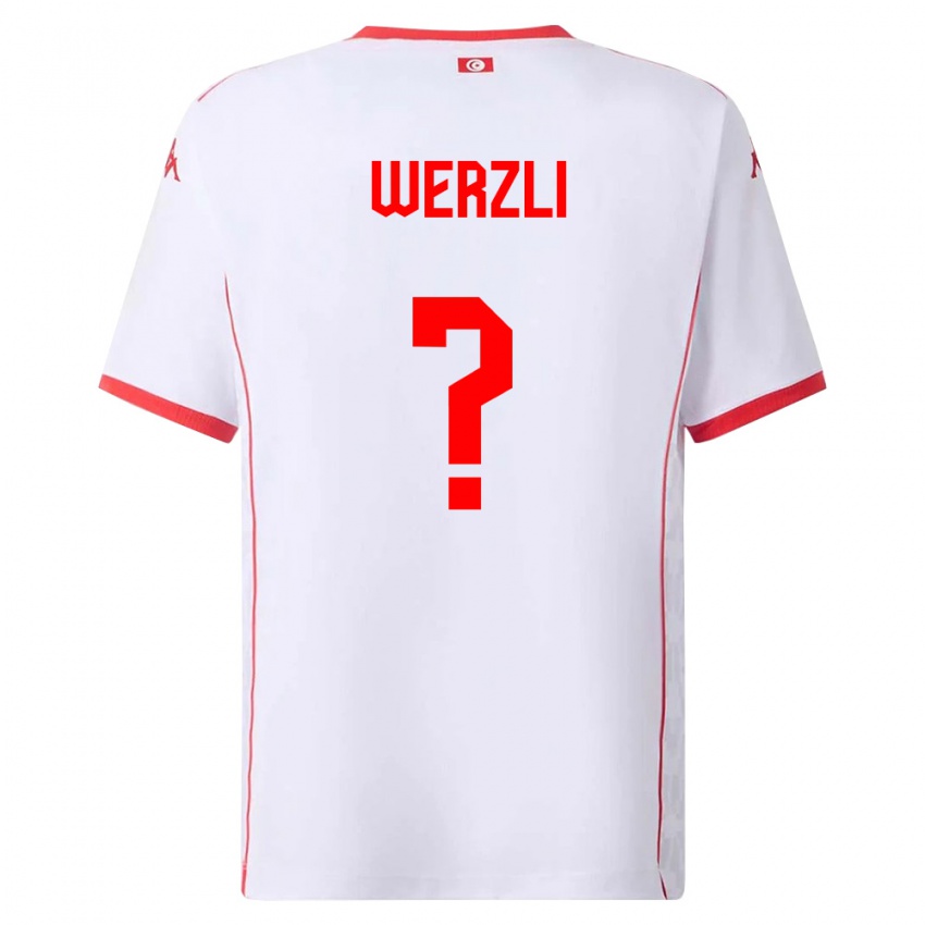 נשים תוניסיה Yassine Werzli #0 לבן אדום הרחק ג'רזי 26-28 חולצה קצרה