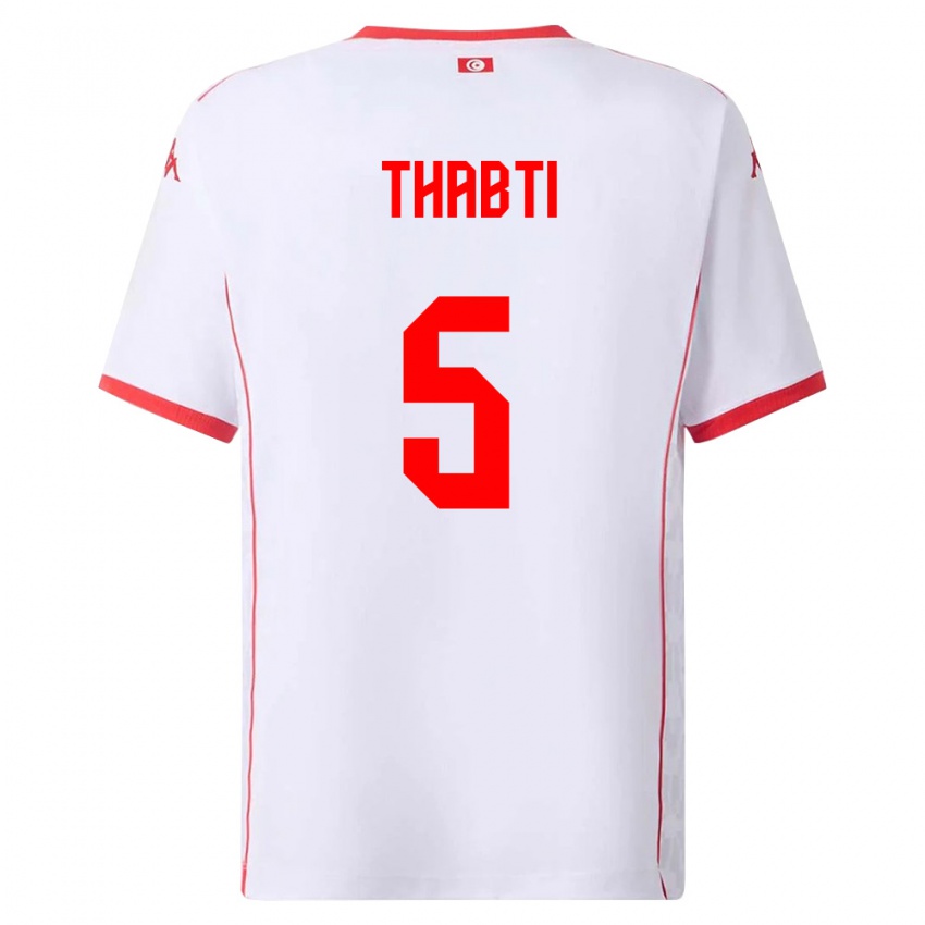 נשים תוניסיה Moncef Thabti #5 לבן אדום הרחק ג'רזי 26-28 חולצה קצרה