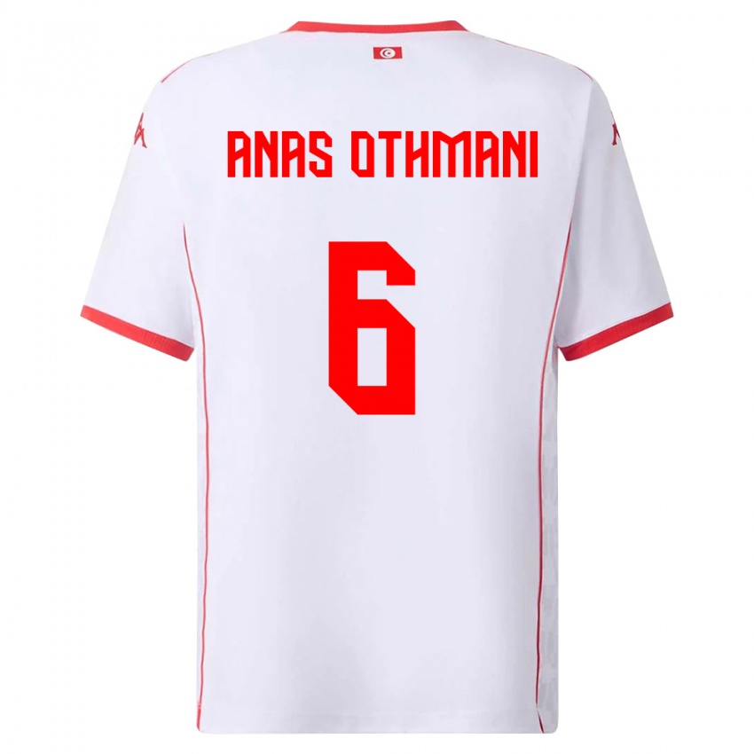 נשים תוניסיה Mohamed Anas Othmani #6 לבן אדום הרחק ג'רזי 26-28 חולצה קצרה