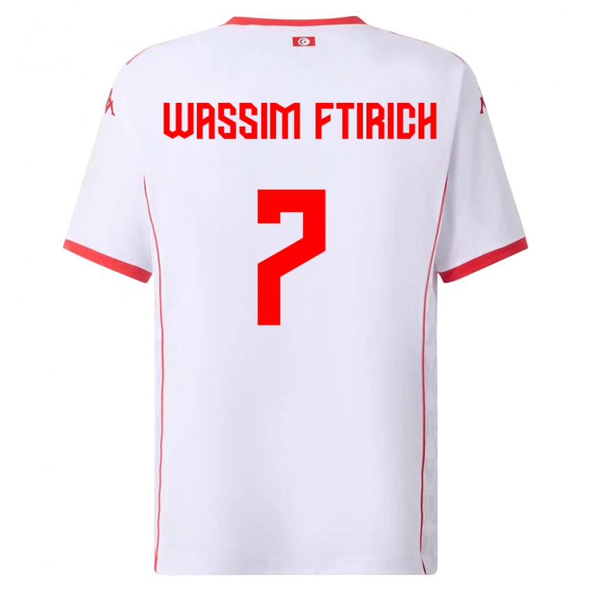 נשים תוניסיה Mohamed Wassim Ftirich #7 לבן אדום הרחק ג'רזי 26-28 חולצה קצרה