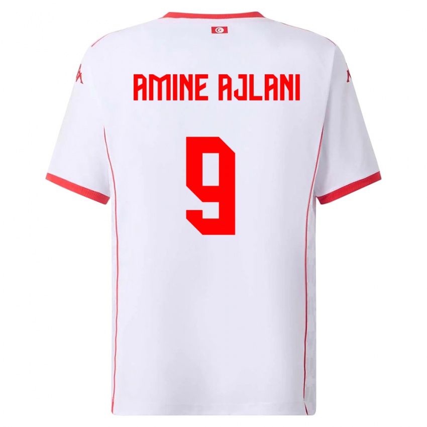 נשים תוניסיה Mohamed Amine Ajlani #9 לבן אדום הרחק ג'רזי 26-28 חולצה קצרה