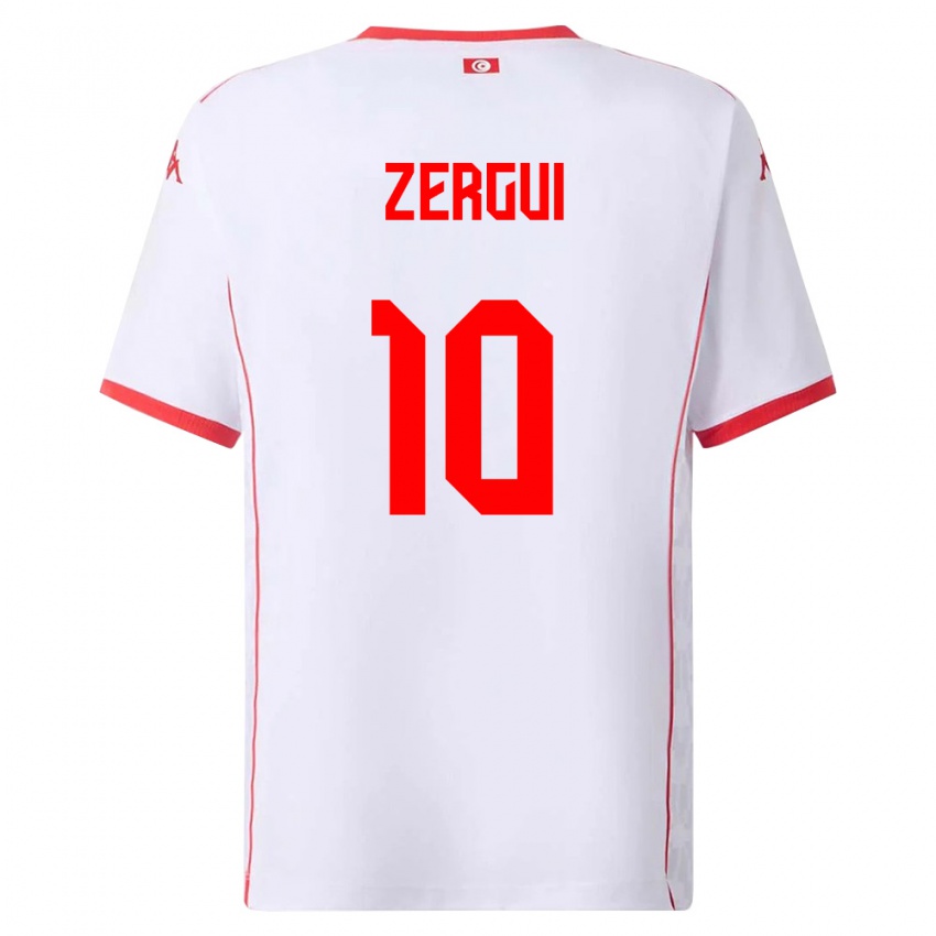 נשים תוניסיה Amenallah Zergui #10 לבן אדום הרחק ג'רזי 26-28 חולצה קצרה