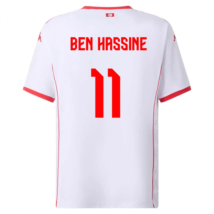 נשים תוניסיה Othmen Ben Hassine #11 לבן אדום הרחק ג'רזי 26-28 חולצה קצרה