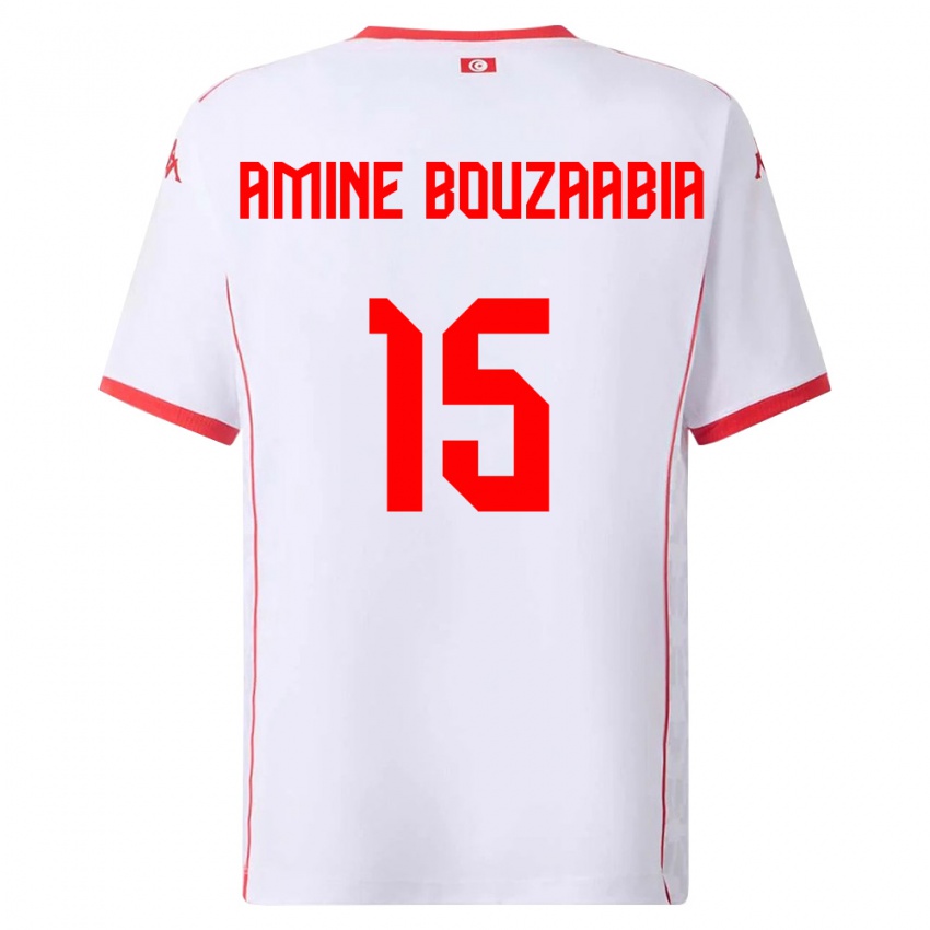 נשים תוניסיה Mohamed Amine Bouzaabia #15 לבן אדום הרחק ג'רזי 26-28 חולצה קצרה