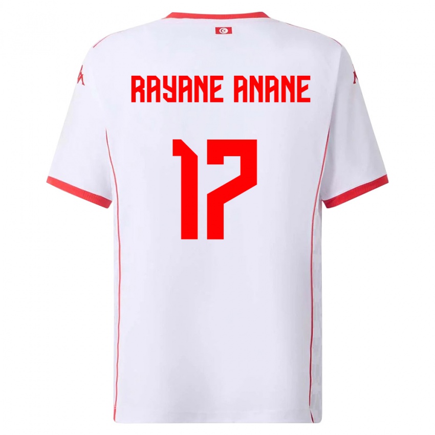 נשים תוניסיה Mohamed Rayane Anane #17 לבן אדום הרחק ג'רזי 26-28 חולצה קצרה