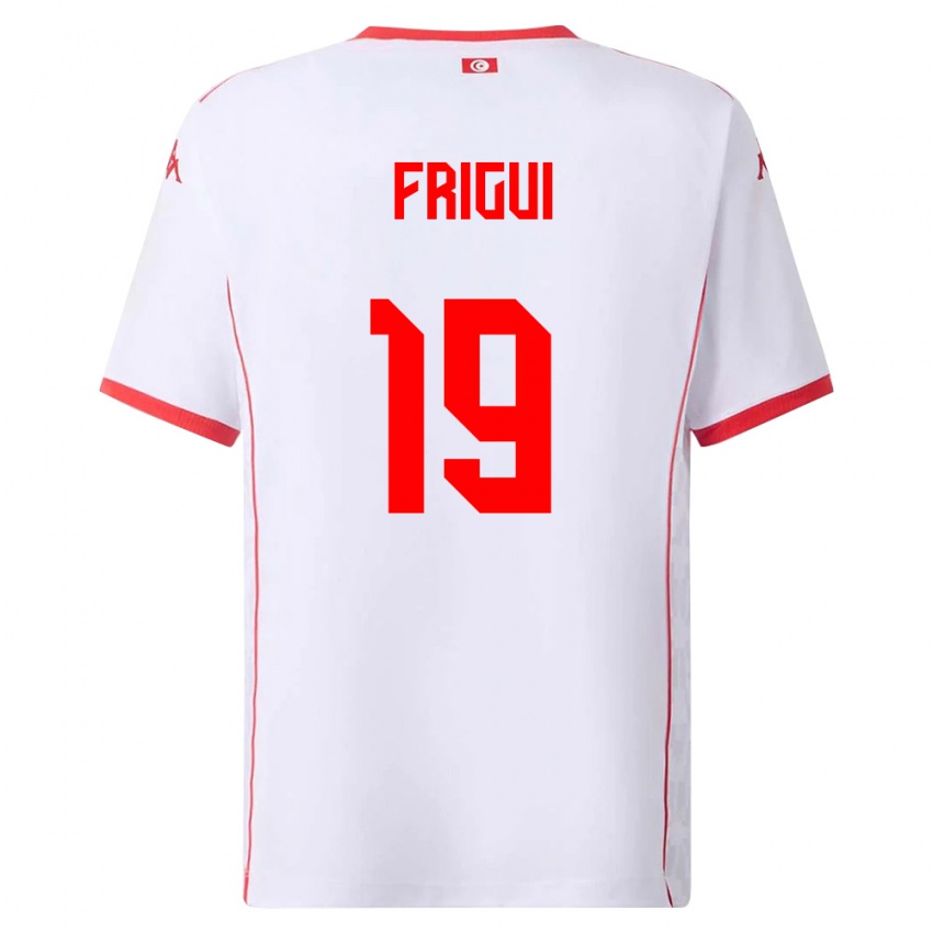 נשים תוניסיה Becem Frigui #19 לבן אדום הרחק ג'רזי 26-28 חולצה קצרה