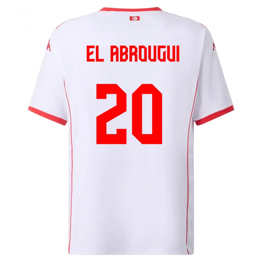 נשים תוניסיה Wassim El Abrougui #20 לבן אדום הרחק ג'רזי 26-28 חולצה קצרה