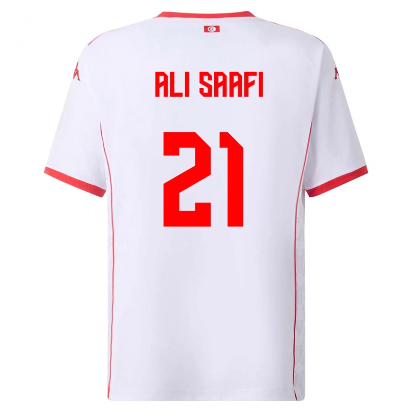 נשים תוניסיה Mohamed Ali Saafi #21 לבן אדום הרחק ג'רזי 26-28 חולצה קצרה