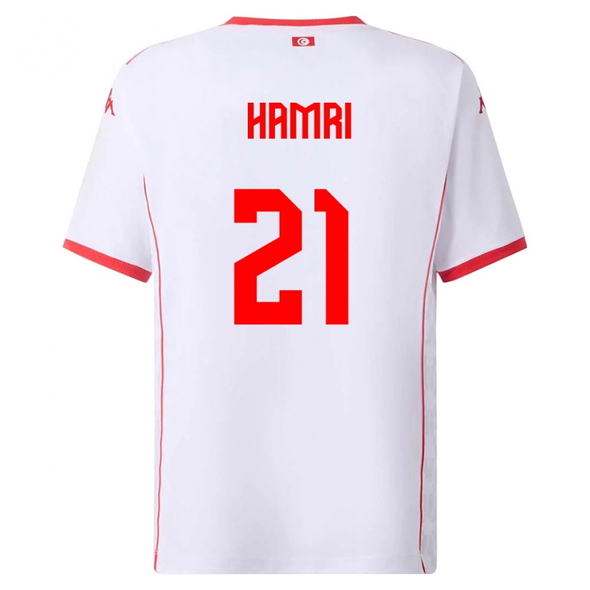 נשים תוניסיה Rabii Hamri #21 לבן אדום הרחק ג'רזי 26-28 חולצה קצרה